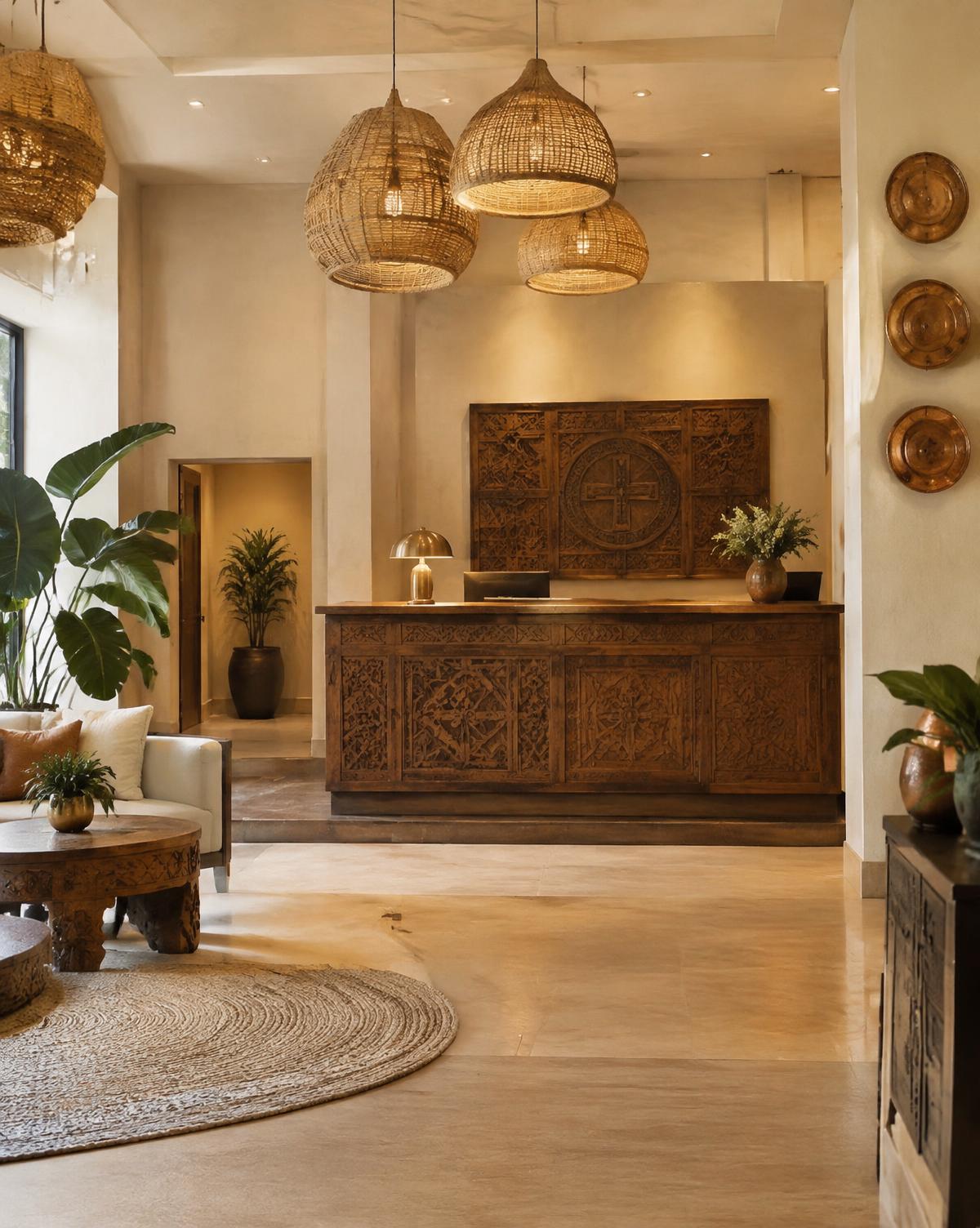 Reception with woven pendant lights (temporary image)